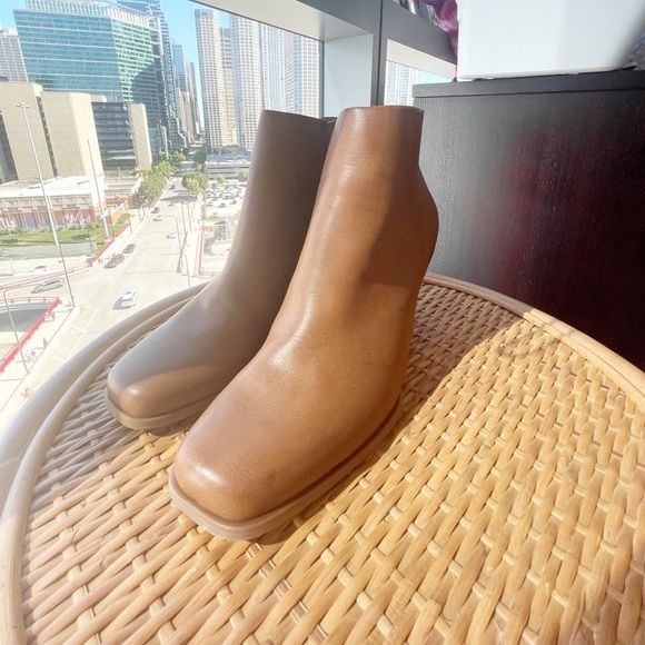 Korks Oliana Square Toe Wedge Heel Dark Tan Leather Ankle Boots Size 11 - Picture 1 of 5